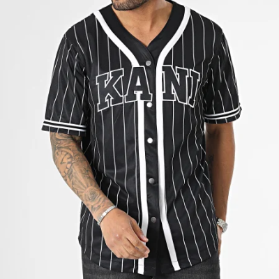  Karl Kani Serif Pinstripe Baseball Shirt Black/White - Schwarz - Kurzärmeliges T-shirt