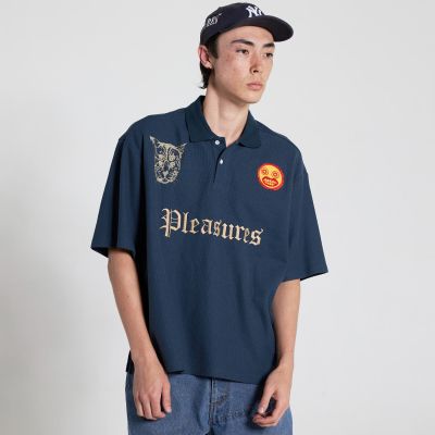 Pleasures Wyatt Boxy Polo Navy - Blau - Kurzärmeliges T-shirt